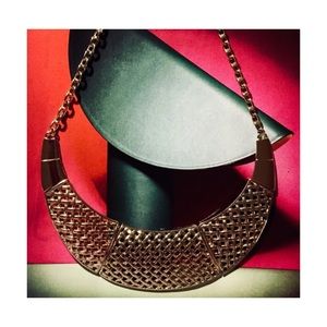 Vintage Gold Bib Necklace with Basketweave Design